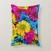 花カラフル、デイジー – ブルーイエローピンク アクセントクッション (正面(垂直))