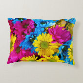 花カラフル、デイジー – ブルーイエローピンク アクセントクッション (裏面)