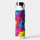 花カラフル、デイジー – ブルーイエローピンク ウォーターボトル (正面)