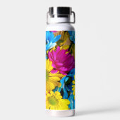 花カラフル、デイジー – ブルーイエローピンク ウォーターボトル (背面)