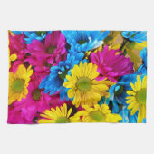 花カラフル、デイジー – ブルーイエローピンク キッチンタオル (横)