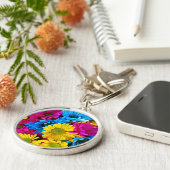 花カラフル、デイジー – ブルーイエローピンク キーホルダー (側面)