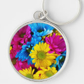 花カラフル、デイジー – ブルーイエローピンク キーホルダー (正面)