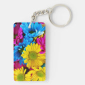 花カラフル、デイジー – ブルーイエローピンク キーホルダー (裏面)