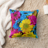 花カラフル、デイジー – ブルーイエローピンク クッション (ブランケット)