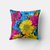 花カラフル、デイジー – ブルーイエローピンク クッション (裏面)