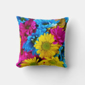 花カラフル、デイジー – ブルーイエローピンク クッション (正面)