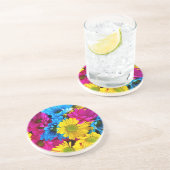 花カラフル、デイジー – ブルーイエローピンク コースター (側面)