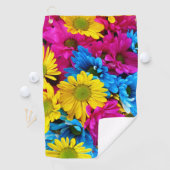 花カラフル、デイジー – ブルーイエローピンク ゴルフタオル (インサイチュ)