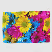 花カラフル、デイジー – ブルーイエローピンク ゴルフタオル (横)