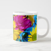 花カラフル、デイジー – ブルーイエローピンク ジャンボコーヒーマグカップ (右)