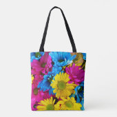 花カラフル、デイジー – ブルーイエローピンク トートバッグ (裏面)