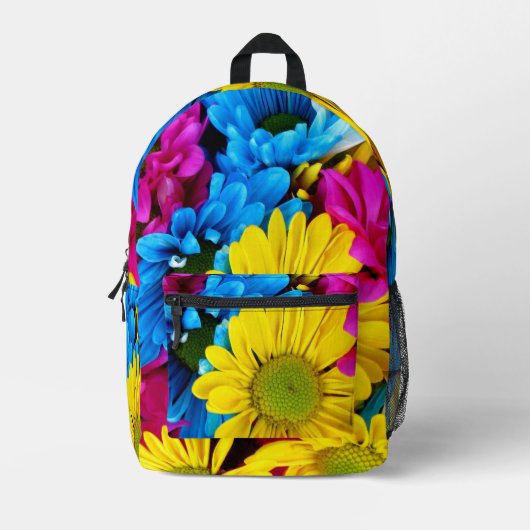 花カラフル、デイジー – ブルーイエローピンク プリントバックパック (正面)