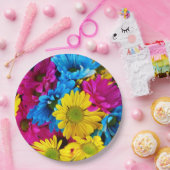 花カラフル、デイジー – ブルーイエローピンク ペーパープレート (パーティー)