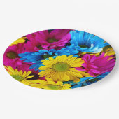 花カラフル、デイジー – ブルーイエローピンク ペーパープレート (アングル)