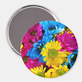 花カラフル、デイジー – ブルーイエローピンク マグネット (正面/裏面)