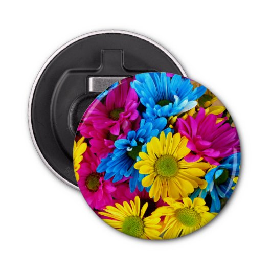 花カラフル、デイジー – ブルーイエローピンク 栓抜き (正面)