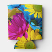 花カラフル、デイジー – ブルーイエローピンク 缶クーラー (裏面)