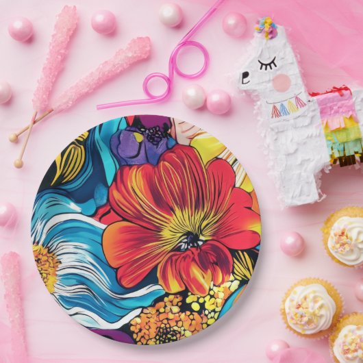花カラフル ペーパープレート (パーティー)