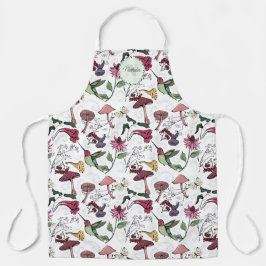 花カラフル、葉、ハミングバードの名前 エプロン
