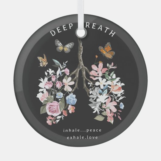 花カラフル、蝶、肺イラストレーション。 ガラスオーナメント (正面)