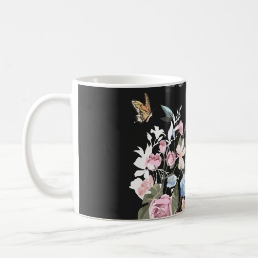 花カラフル、蝶、肺イラストレーション。 コーヒーマグカップ (左)