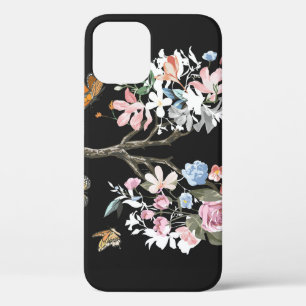 花カラフル、蝶、肺イラストレーション。 iPhone 12ケース
