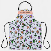 花カラフル、青い背景、オレンジ エプロン (正面)