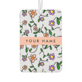 花カラフル、青い背景、オレンジ カーエアーフレッシュナー (裏面)