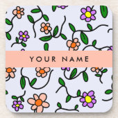 花カラフル、青い背景、オレンジ コースター (正面)