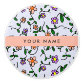 花カラフル、青い背景、オレンジ セラミックノブ (正面)