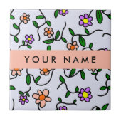 花カラフル、青い背景、オレンジ タイル (正面)