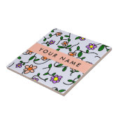 花カラフル、青い背景、オレンジ タイル (側面)