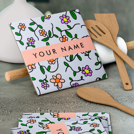 花カラフル、青い背景、オレンジ タイル