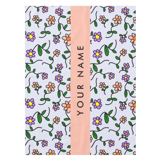 花カラフル、青い背景、オレンジ テーブルクロス (正面)