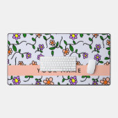 花カラフル、青い背景、オレンジ デスクマット (キーボード&マウス)