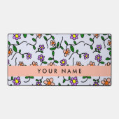 花カラフル、青い背景、オレンジ デスクマット (正面)