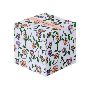 花カラフル、青い背景、オレンジ フォトキューブ