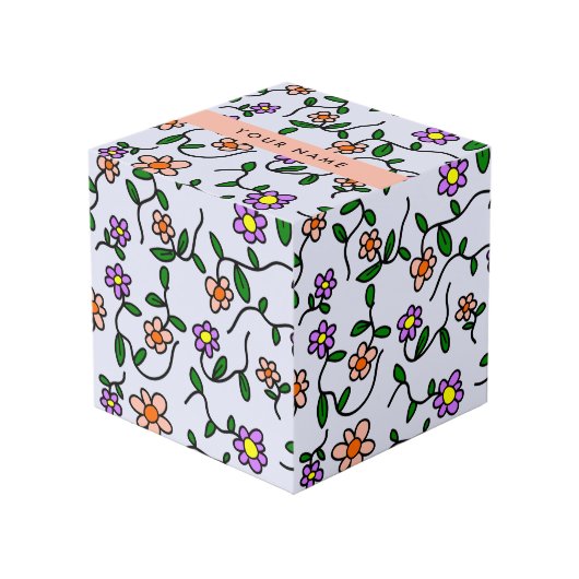 花カラフル、青い背景、オレンジ フォトキューブ (正面アングル)