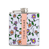 花カラフル、青い背景、オレンジ フラスク (正面)