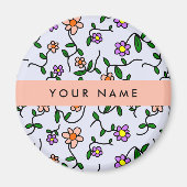 花カラフル、青い背景、オレンジ マグネット (正面)