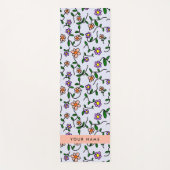 花カラフル、青い背景、オレンジ ヨガマット (正面)