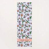 花カラフル、青い背景、オレンジ ヨガマット (裏面)