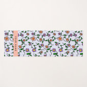 花カラフル、青い背景、オレンジ ヨガマット (正面(横))