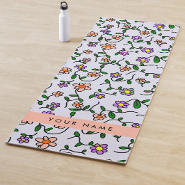 花カラフル、青い背景、オレンジ ヨガマット