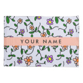 花カラフル、青い背景、オレンジ 枕カバー (裏面)