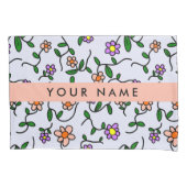 花カラフル、青い背景、オレンジ 枕カバー (正面)