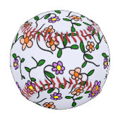 花カラフル、青い背景、オレンジ 野球ボール (正面)