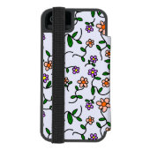 花カラフル、青い背景、オレンジ INCIPIO iPhoneウォレットケース (フォリオ裏面)