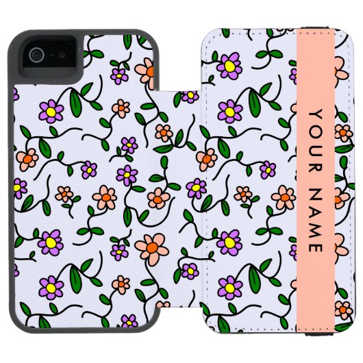 花カラフル、青い背景、オレンジ INCIPIO iPhoneウォレットケース (フォリオ Open)